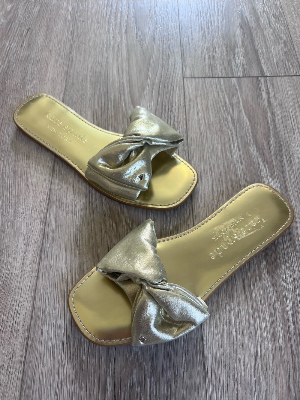 Kate Spade Metallic Gold Bikini Slide Sandals - Picture 5 of 14